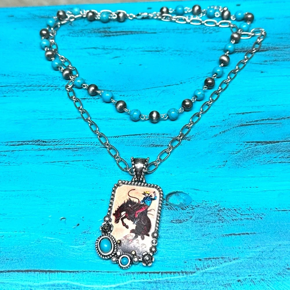 Buckin’ Two -Strand Necklace - Turquoise - Picture 4 of 4